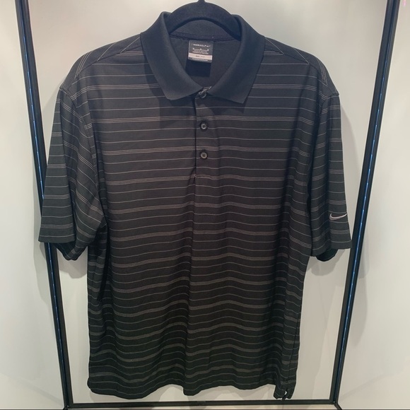 Nike Shirt Adult Medium Black/Gray Stripe Polo Dri Fit Men - Picture 1 of 8
